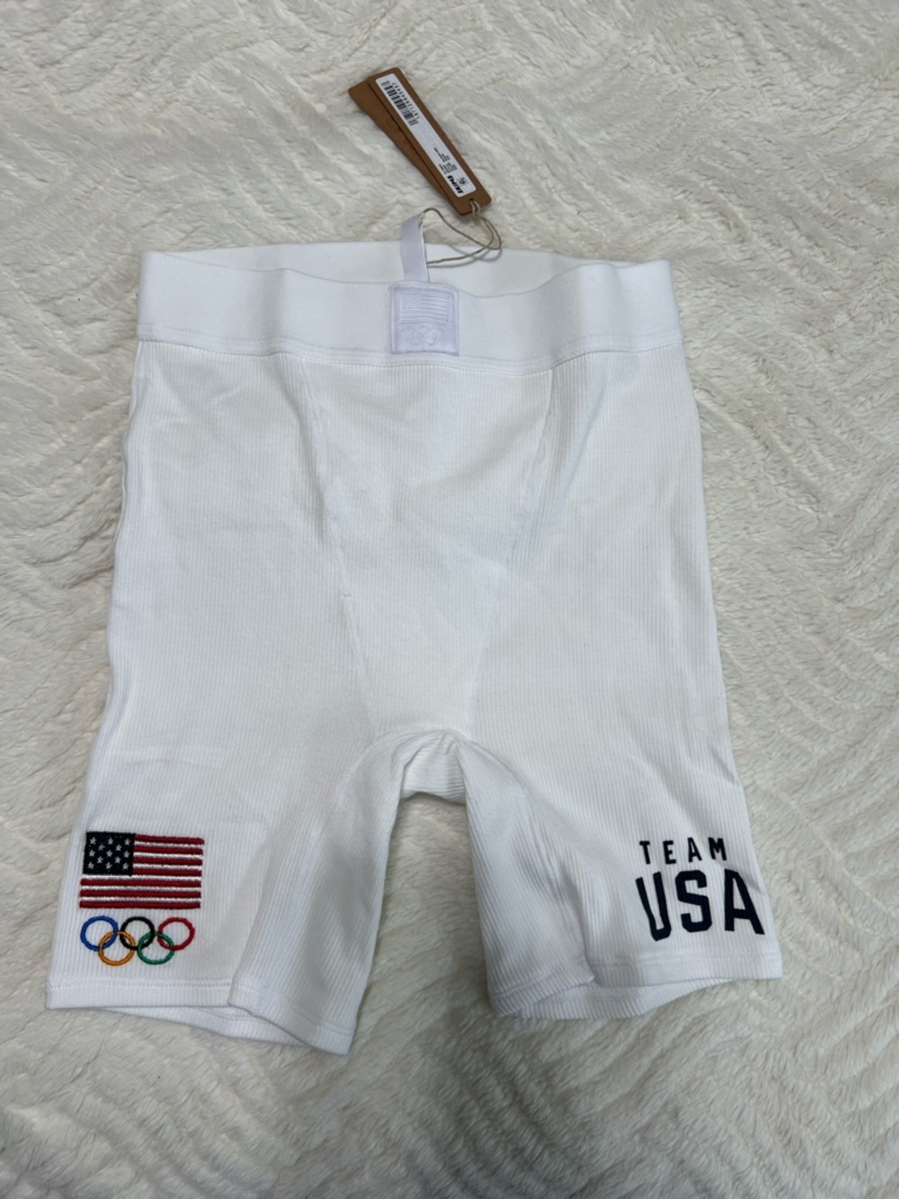 Skims Team USA Olympic Boxer Shorts XXS White Ribbed Cotton NWT - Picture 2 of 16